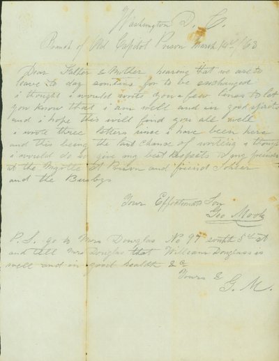 Mentions his good health and spirits av George J. Mook